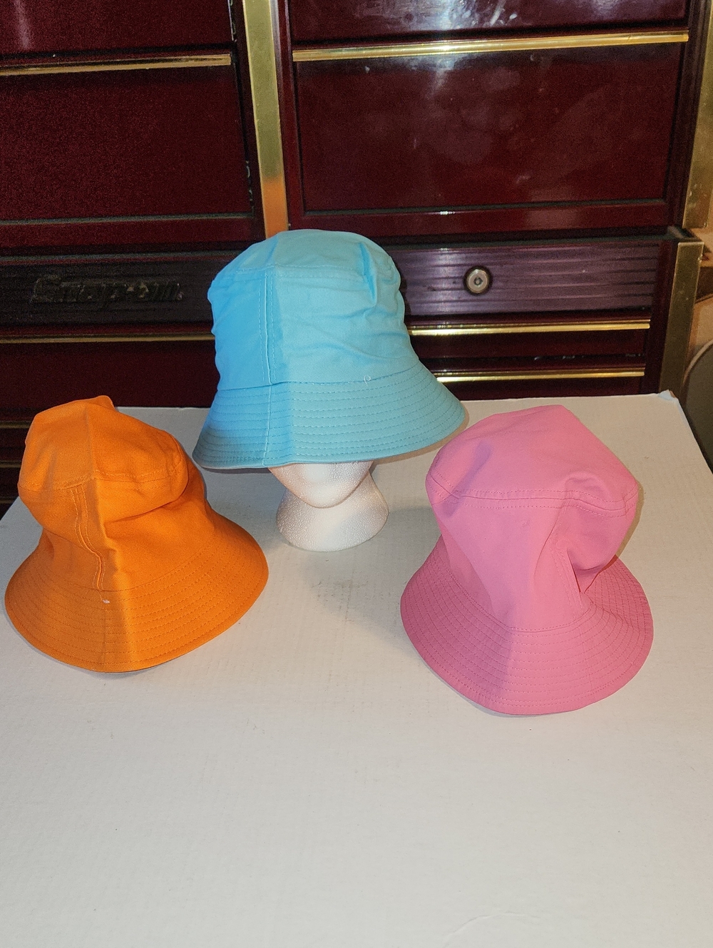 Three Color Cotton Bucket Hats - Orange, Aqua, Pink